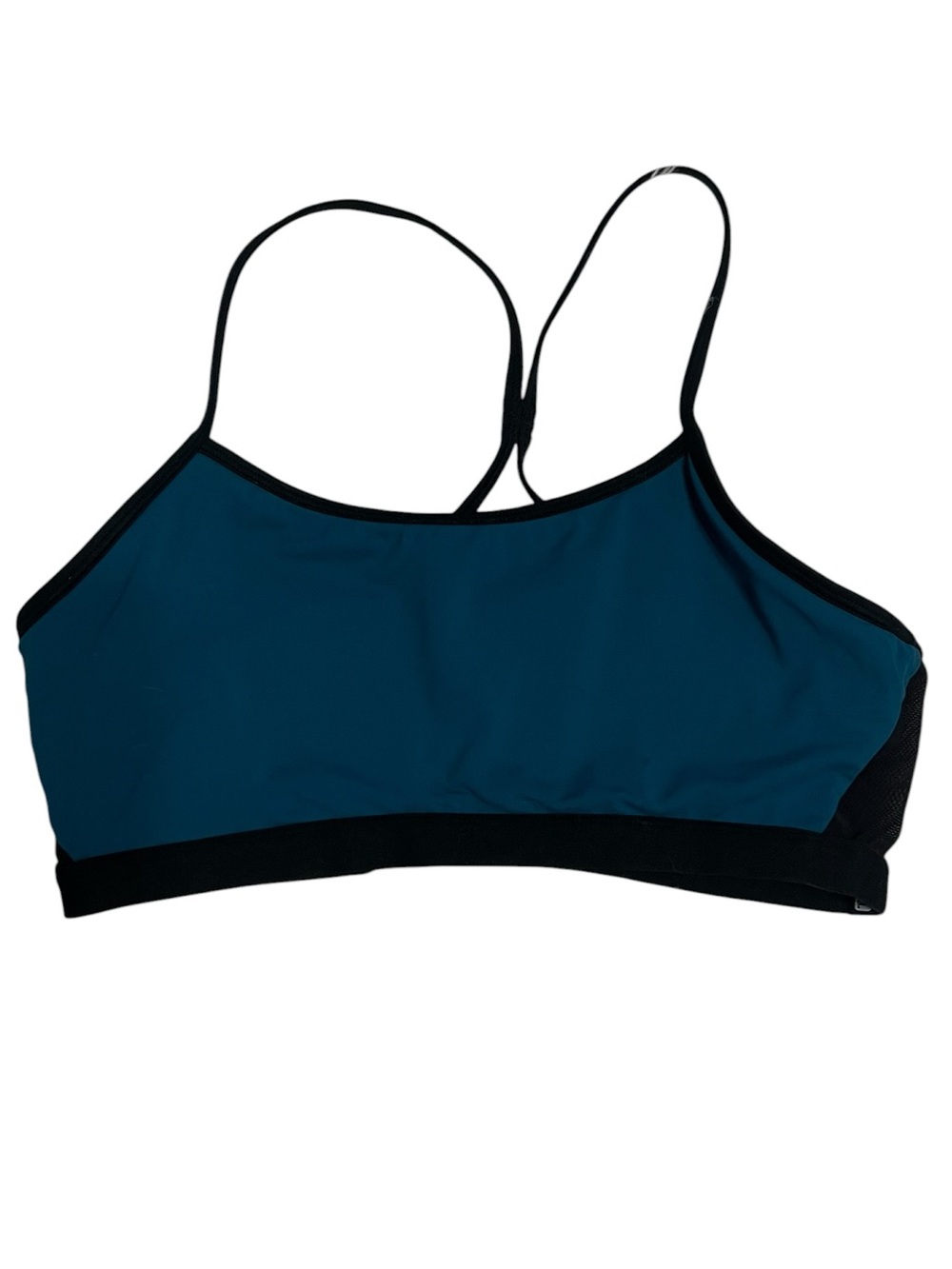 Fabletics Strappy Racerback Sports Bra Teal Blue Black Mesh Size XL